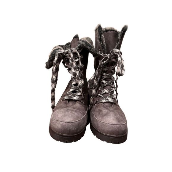 JustFab gray lace up faux leather and fur boots (10) - Picture 4 of 9